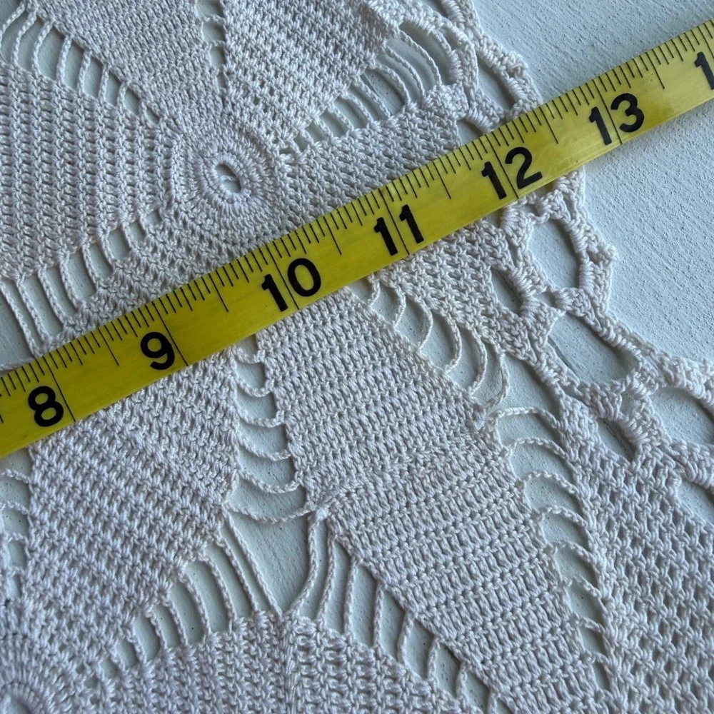 Vintage White Crochet Table Runner Handmade Lace Floral Medallion 40x13